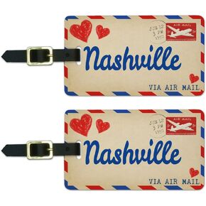 Graphics & More Air Mail Postcard Love for Nashville Luggage Suitcase Carry-on Id Tags, White
