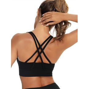 BATHRINS Strappy Sports Bras for Women Padded Wirefree Medium Support Supportive Longline Workout Yoga Bra