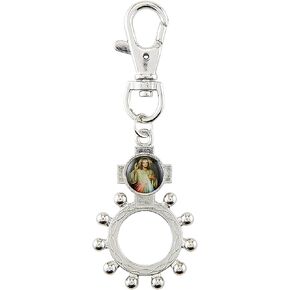 نيدزو الرحمة الإلهية خاتم مسبحة يسوع المسيح، سلسلة مفاتيح دينية فضية اللون، صلاة صغيرة، 3.5 بوصة in Kuwait