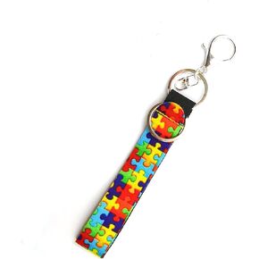Charmed By Dragons Autism Keychain Awareness Acceptance - Neoprene Puzzle Pieces - Large Lobster Clasp