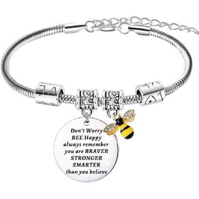 Inspirational Bracelet Gift Bee Happy Bracelet Bee Lover Gift Christmas Graduation Gift for Friends Daughter Niece Always Remember You Are Braver Than You Believe Jewelry Keychain