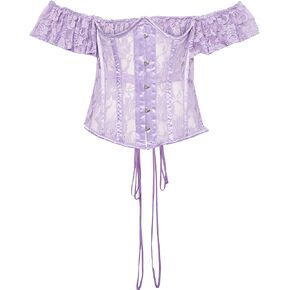 Daisy corsets womens Sheer Lavender Lace Underbust Underwire Corset W/Ruffle Sleeve