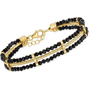Ross-Simons 20.00 ct. t.w. Black Spinel and Snake-Chain Bracelet in 18kt Gold Over Sterling. 7 inches