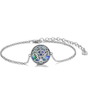 YFN Triple Moon Goddess Moonstone/Abalone Bracelets Gifts,Sterling Silver Amulet Wicca Pentagram Chain Bracelet for Women Men Pagan Jewelry