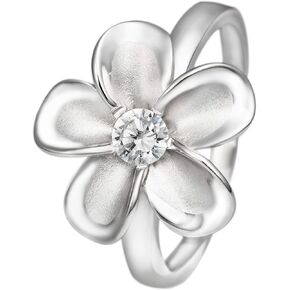 925 Sterling Silver 15mm Hawaiian Plumeria Flower Ring with Cubic Zirconia, 14K Gold Plated, Nickel Free Hypoallergenic for Sensitive Skin, Hawaii Island Jewelry, with Gift Box