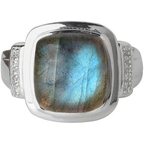 YoTreasure 2.63 Ct. Cushion-Shaped Labradorite White Zircon 925 Sterling Silver Gemstone Ring Jewelry