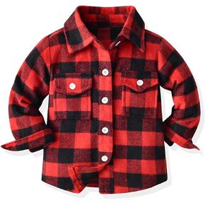 LittleSpring Boys Flannel Plaid Long Sleeve Button Down Shirt with Pockets