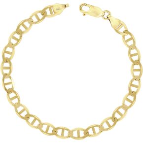 Nuragold 10k Yellow Gold Solid 6mm Anchor Mariner Link Chain Womens Bracelet, Mens Womens Lobster Clasp 7" 7.5" 8" 8.5" 9"