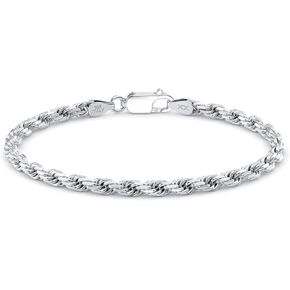 ARGENTO REALE Sterling Silver italian 4MM,5MM,6MM,7MM,8MM 925 Solid Rope Link Bracelet,Braided Diamond-Cut Rope Chain Bracelet for men and women,Made In Italy