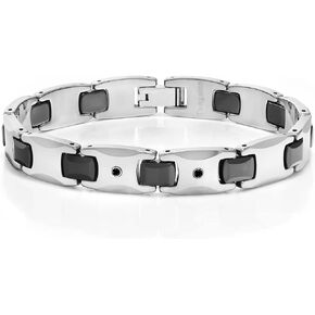 Gem Stone King Men’s Shiny Polished Tungsten Carbide Bracelet set with 2 Black Diamonds (8.25 Inches in Length with Safety Clasp)