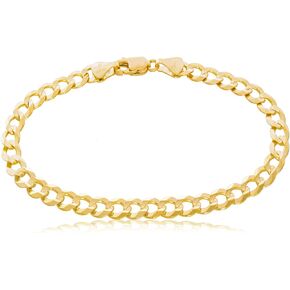 The Diamond Deal Mens Solid 14K Yellow Gold Shiny Cuban Comfort Curb Chain Bracelet with Lobster-Claw Clasp (7",8.5" or 10 inch)