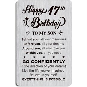 Happy 17th Birthday Engraved Stainless Steel Message Wallet Card Inserts Customized for Son