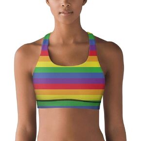 Women's Rainbow Stripes Sports Yoga Bra Medium Impact Workout Running Bra Removable Pads