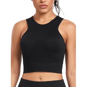 Long Line Sports Bras for Women, High Neck Workout Tank Tops Removable Padded Womens Workout Crop Tops (7329)