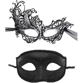 Udebohe Couple Masquerade Mask Set Halloween Mardi Gras Cosplay Cocktail Party Lace Costume Mask for Couples Women Men