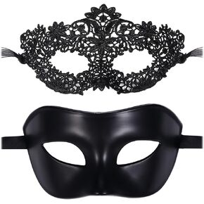 Udebohe Couple Masquerade Mask Set Halloween Mardi Gras Cosplay Cocktail Party Lace Costume Mask for Couples Women Men