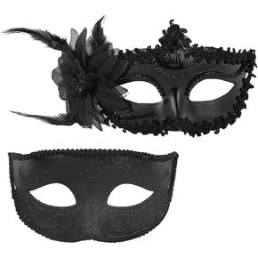 2 Pack Couple Masquerade Masks, Venetian Party Eye Mask Classic Mardi Gras Mask for Couples Women Men in Kuwait
