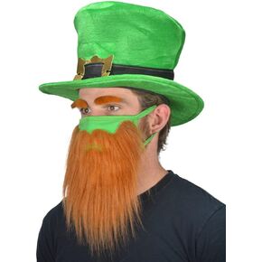 St Patricks Day Beard Face Mask and Green Hat Leprechaun Costume for Adults