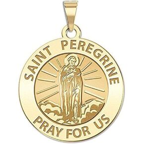 PicturesOnGold.com Saint Peregrine Religious Medal - 1 Inch Size of a Quarter -Solid 14K Yellow Gold