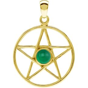 Silvershake 5MM Round Shape Gemstone Antique Finishing or Yellow Gold Plated 925 Sterling Silver Pentagram Star Pentacle Wiccan Pendant or Pendant with 18 Inch Chain Necklace Jewelry for Women