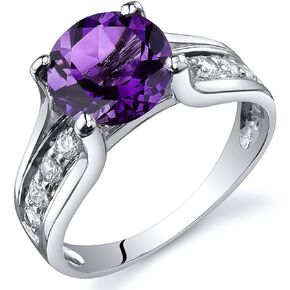 PEORA Amethyst Cathedral Solitaire Ring for Women 925 Sterling Silver, Natural Gemstone Birthstone, 1.75 Carats Round Shape 8mm, Sizes 5 to 9