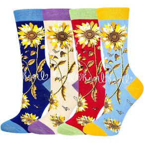 PanPacSight Women Girls Novelty Funny Sunflower Crew Socks, Funky Socks, Gift for Mom & Girlfriend