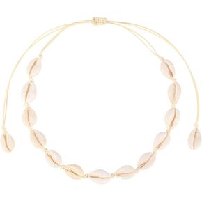 Zkptops Natural Shell Necklace Bracelet Set for Women Handmade Seashell Necklace Choker Adjustable Natural Shell Collar Necklace