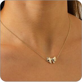 Ascona Gold/Silver Bow Necklace for Women Girls, Dainty Bow Ribbon Pendant Choker Jewelry