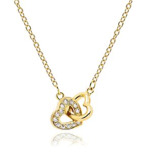 MUSEQVE Dainty Double Heart Necklace for Women • 14K Gold Plated Mom and Daughter Necklaces • Linked Two Heart Pendant Choker • Non Tarnish Jewelry Gifts [HN-DB]