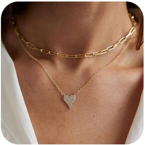 Tasiso Heart Necklace for Teen Girls 14k Gold Plated Tiny Heart Pendant Pearl Choker Necklaces Layered Gold Heart Necklace for Women Dainty Simple Gold Jewelry Gifts for Women