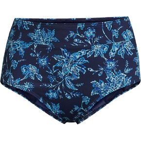 Lands' End Womens Chlorine Resistant High Waisted Bikini Bottoms Control Deep Sea Navy Jacobean Regular 14
