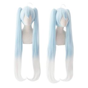 Anime Cosplay Wig 120cm Long Light Blue Gradient White Clip on Double Ponytails