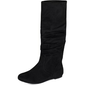 Roll- Women's Slouchy Faux Suede Knee High Pull On Flat Round Toe Boots