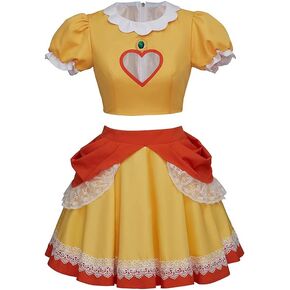 Princess Yellow Daisy Cosplay Costume Short Dress Crop Top Skirt Suit Halloween Outfit for Women Girls