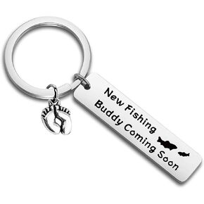FEELMEM New Dad Gift New Fishing Buddy Coming Soon Keychain First time dad Gift Pregnancy Announcement Gift to Husband