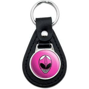 GRAPHICS & MORE Power Rangers Pink Ranger Helmet Black Leather Keychain