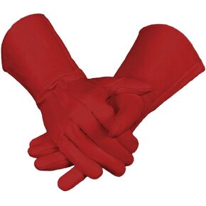 Red Leather Gauntlet Gloves Long Arm Cuff (Small)