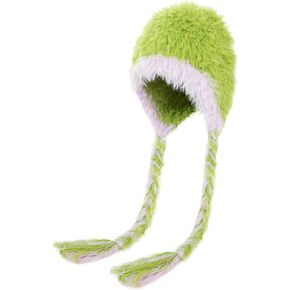 OSOPLAY Fuzzy Soft Winter Warm Foldable Earflap Hat with Dual-Tone Color Blocking and Adjustable Strap Beanie Cap