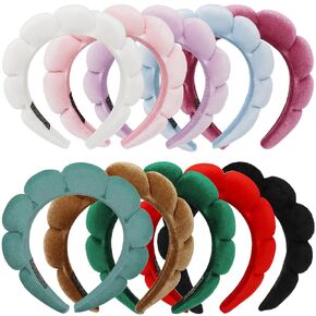 10 Pcs Spa Headband Bulk, Women Makeup Headband Sponge Headbands for Washing Face, Face Wash Headband Puffy Hair Band for Girls, Terry Cloth, Multicolor (10 Pack)