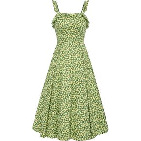 Belle Poque Floral Summer Dresses for Women 2024 Midi Sun Dresses Flowy Spaghetti Strap Dress with Pockets