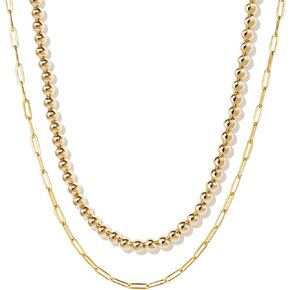 NUZON Fashion 4mm Round Beaded Necklace and Gold Paperclip Chain Necklace Set