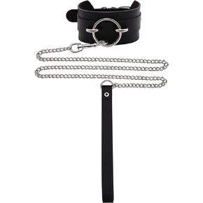 Leather Collar Leash Set, Leather Choker Necklace for Women Black Collar