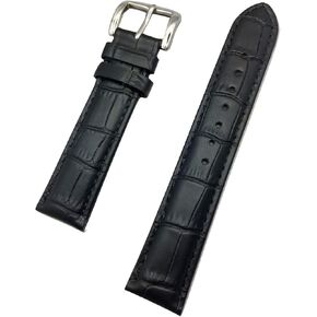 19mm Black Genuine Leather Watchband | Square Alligator Crocodile Grained, Lightly Padded Replacement Watchstrap that brings New Life to Any Watch (Mens Standard Length)