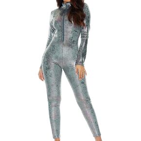 Forplay womens Zipfront Mockneck Long Sleeve Velvet Jumpsuit