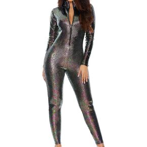 Forplay womens Zipfront Mockneck Long Sleeve Velvet Jumpsuit