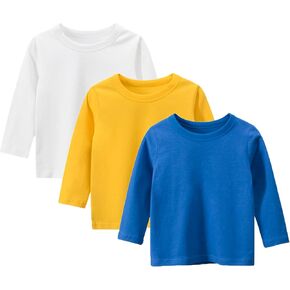 Boys' Cotton Long Sleeve Crewneck T-Shirt Top Tee Size 2-7 Years Toddler Boys' 3-Pack Multi Value Pack in Kuwait