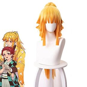 Zenitsu Cosply Wig Demon Slayer Costume Wig Female Long Anime Wig Kimetsu No Yaiba Wig with Free Hair Net Ponytail Synthetic for Anime Cosplay in Kuwait