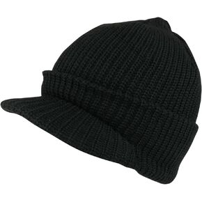 Youth Plain GI Military Style Thick Ribbed Beanie with Bill Visor Cap