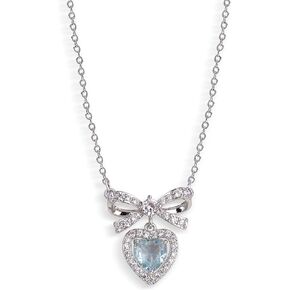 Sonateomber Bow Heart Pendent Choker Necklace for Women Girls, Valentines Rhinestone Ribbon Crystal Birthstone Love Hearts Dangle Adjustable Chain Wedding Prom Fashion Jewelry Gift.