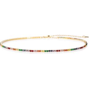 namana Dainty Choker Necklaces for Women, Elegant 925 Sterling Silver Tennis Necklaces for Women set with Clear or Multicolored Cubic Zirconia Stones, Sterling Silver Jewelry for Women